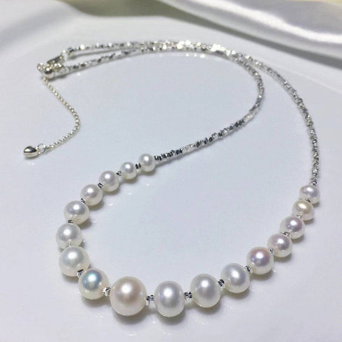 Freshwater White Pearl Silver Shards Necklace - House Of Pearls
